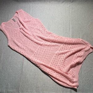 Pink Sleeveless Crochet Knit Beach Coverup Dress